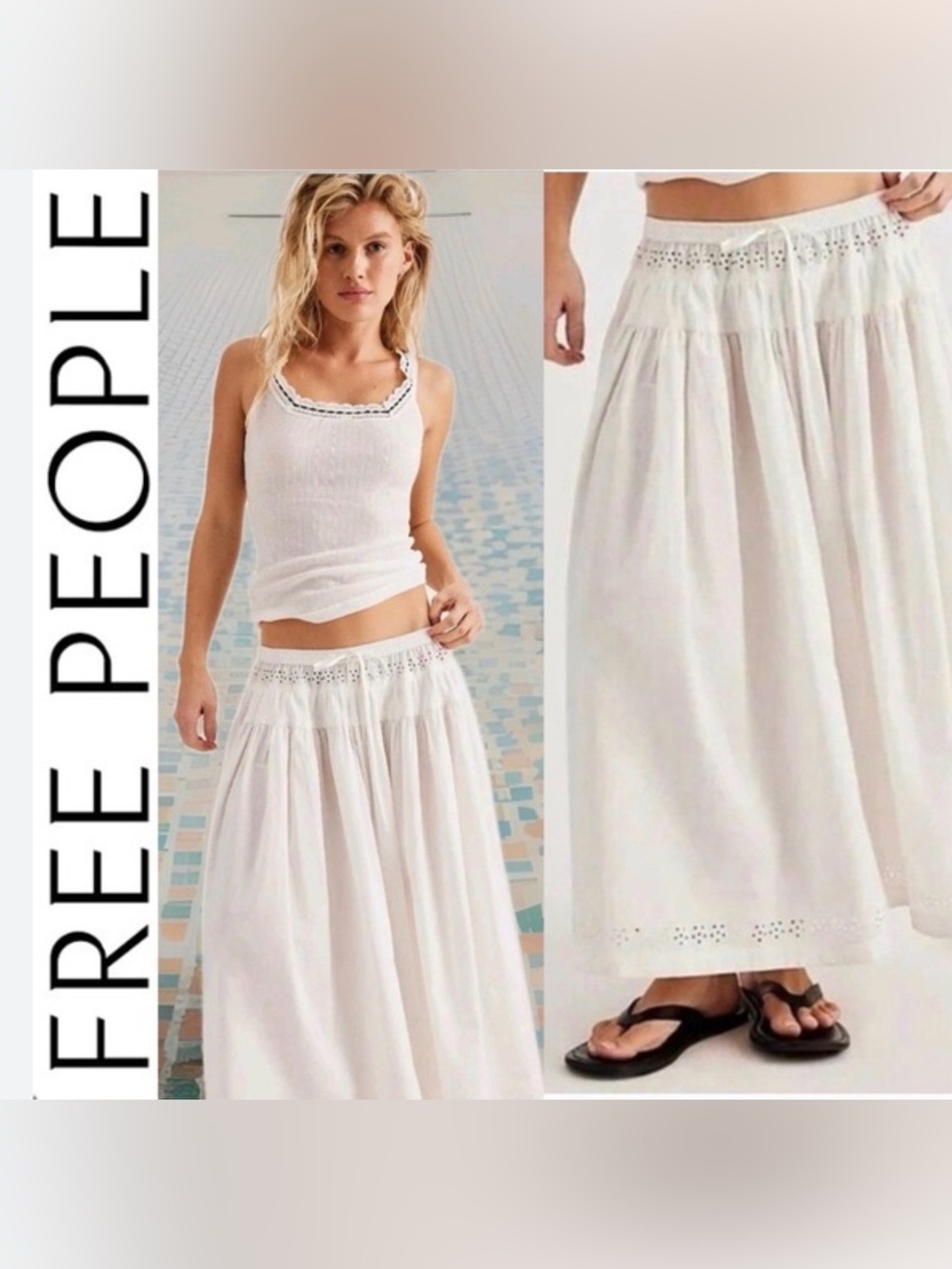FREE PEOPLE Eyelet/embroidered Gesibelle Maxi Skirt size small